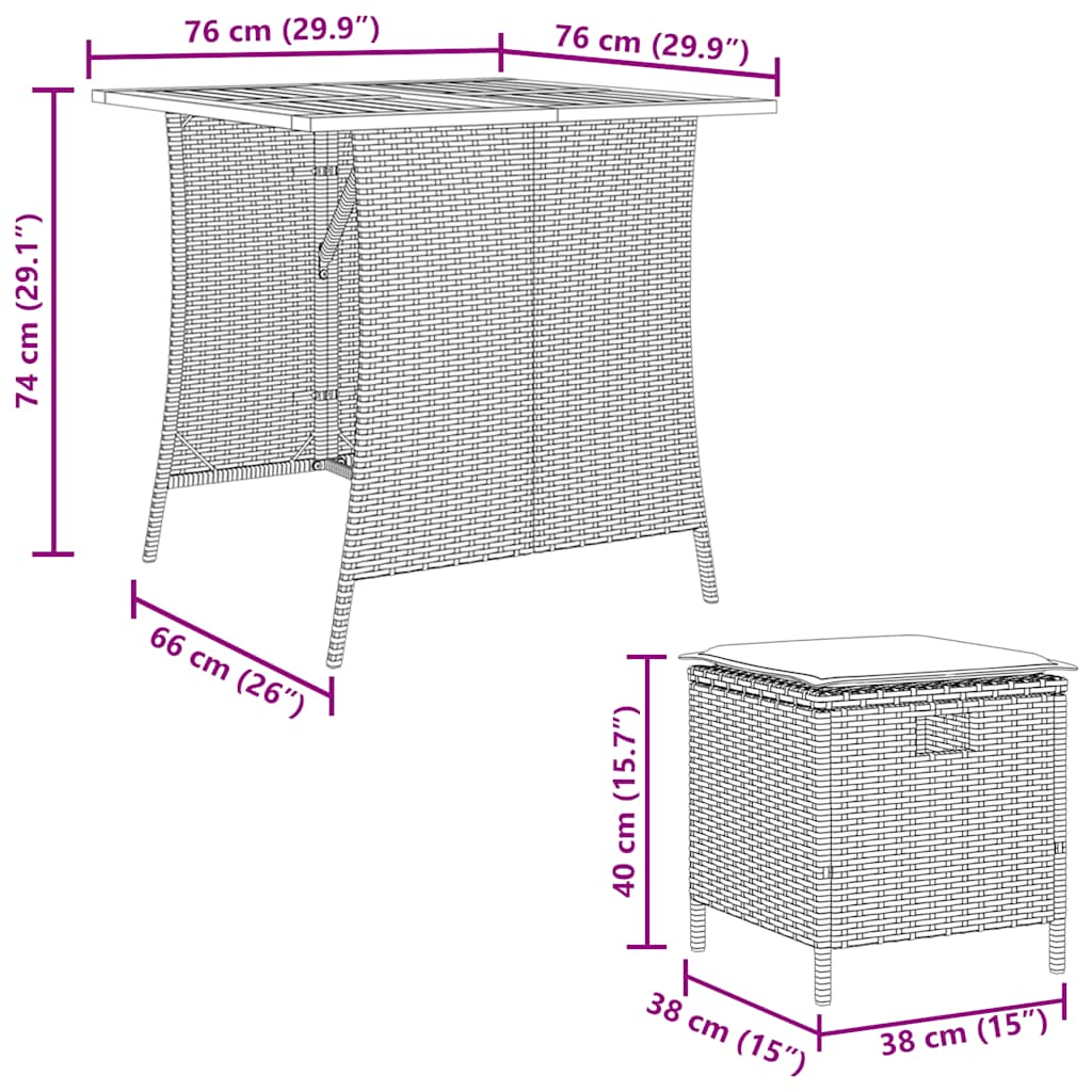 5-Delige Tuinset Met Kussens Poly Rattan