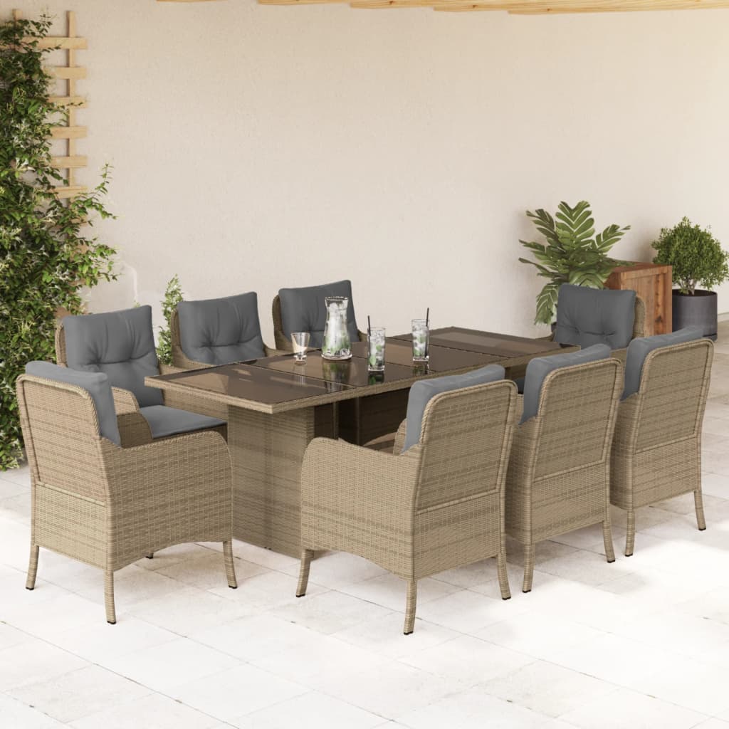 9-Delige Tuinset Met Kussens Poly Rattan