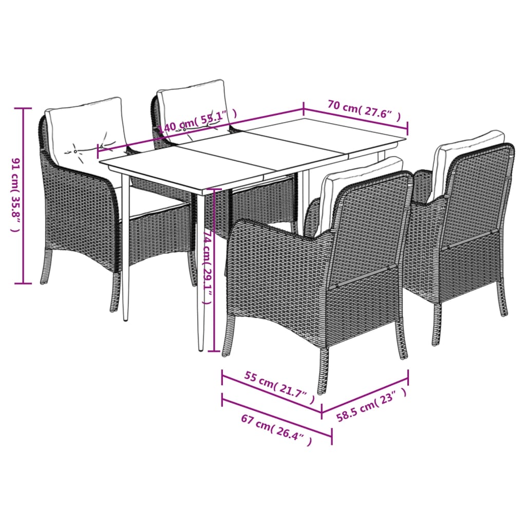 5-Delige Tuinset Met Kussens Poly Rattan Bruin