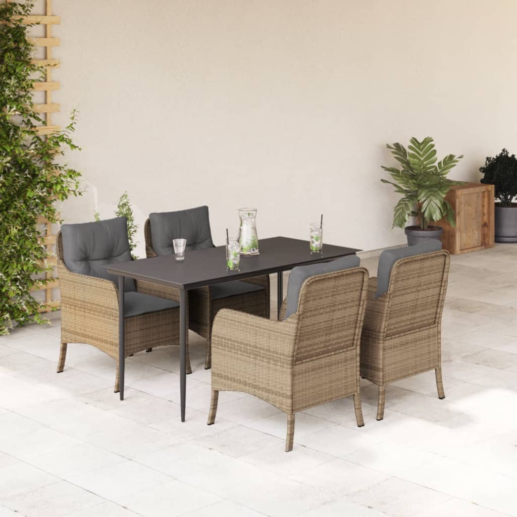 5-Delige Tuinset Met Kussens Poly Rattan Beige