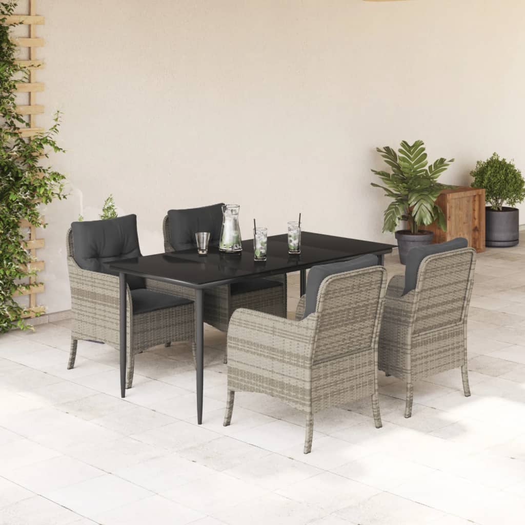 5-Delige Tuinset Met Kussens Poly Rattan Lichtgrijs