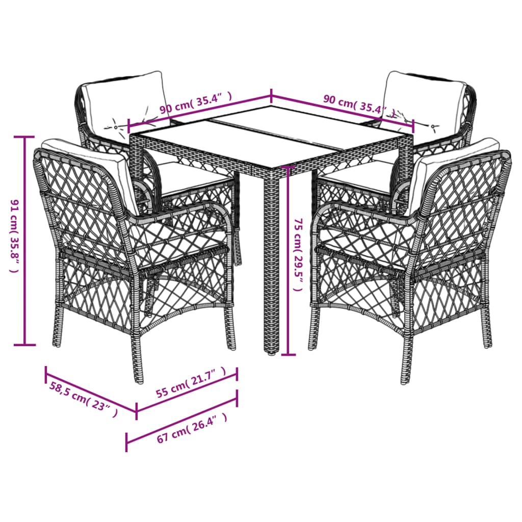 5-Delige Tuinset Met Kussens Poly Rattan