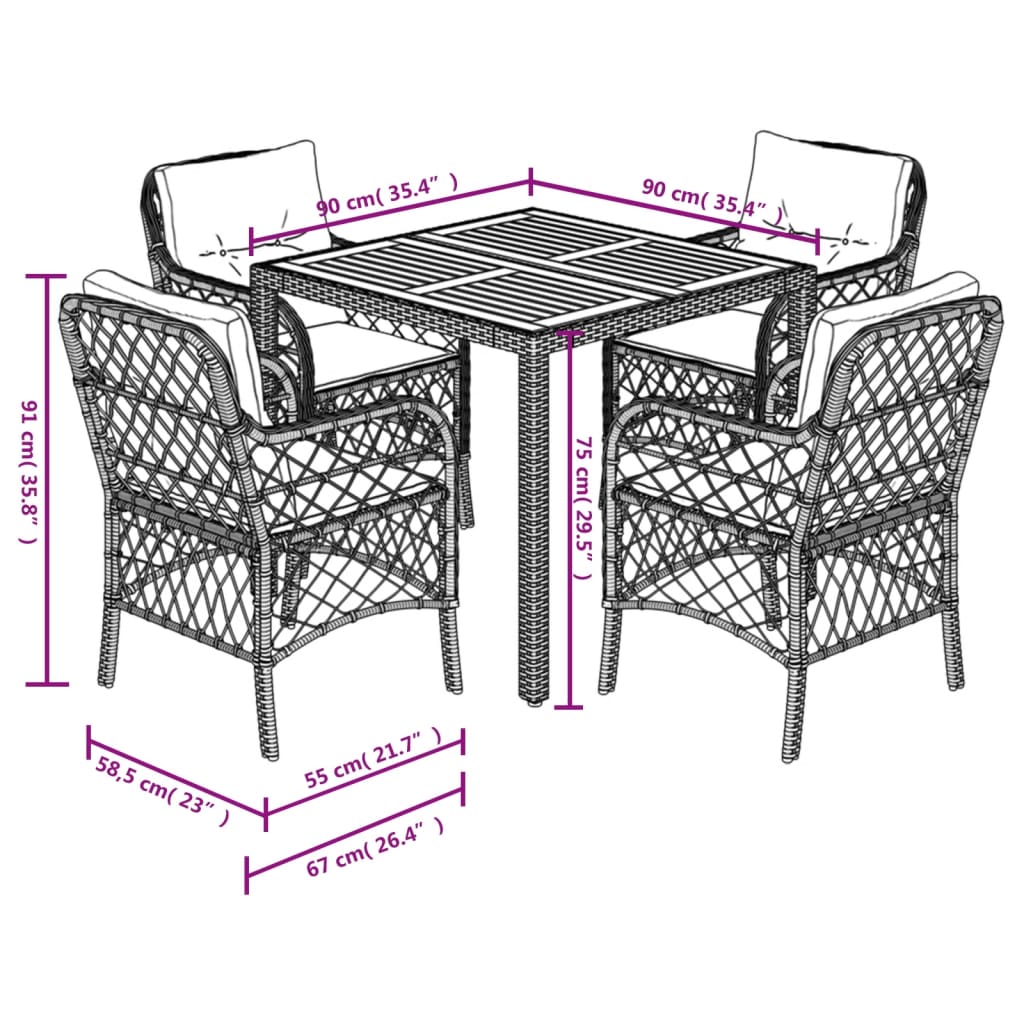 5-Delige Tuinset Met Kussens Poly Rattan