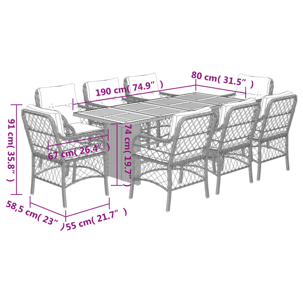 9-Delige Tuinset Met Kussens Poly Rattan