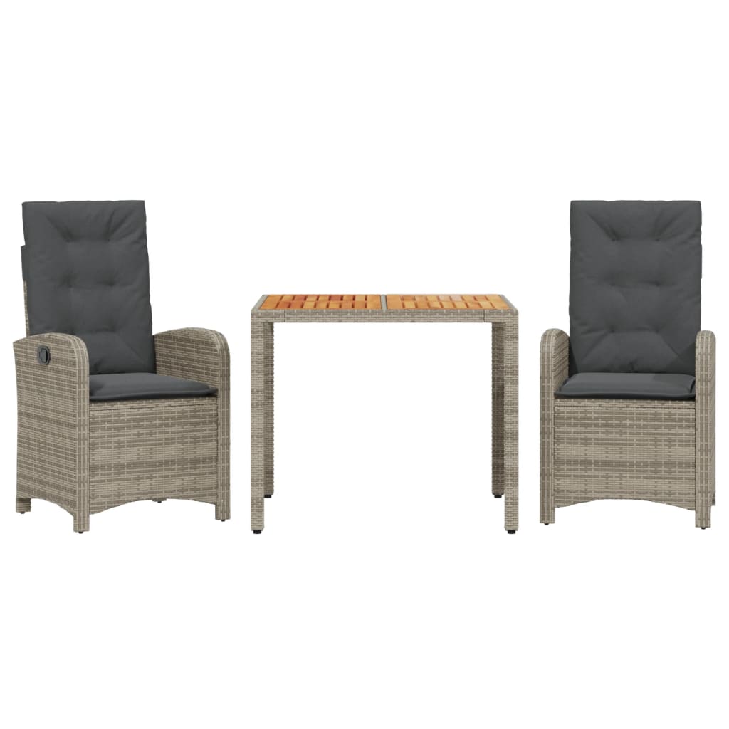 3-Delige Tuinset Met Kussens Poly Rattan Grijs
