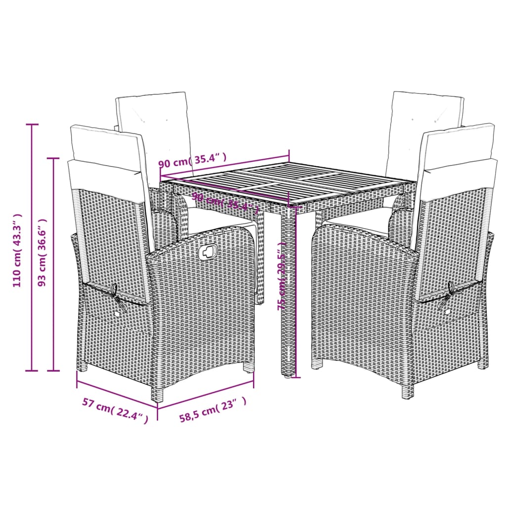 5-Delige Tuinset Met Kussens Poly Rattan