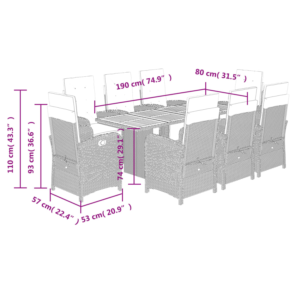 9-Delige Tuinset Met Kussens Poly Rattan