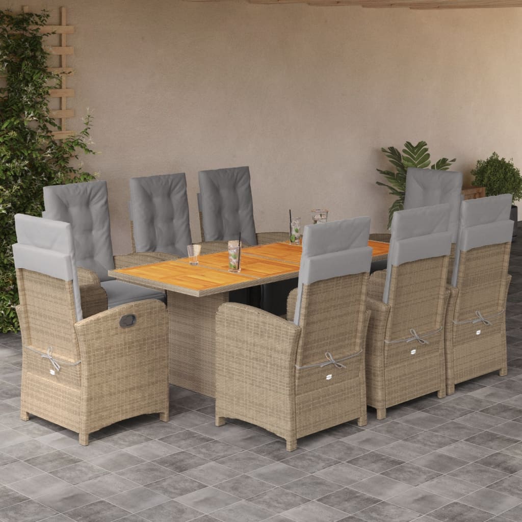 9-Delige Tuinset Met Kussens Poly Rattan