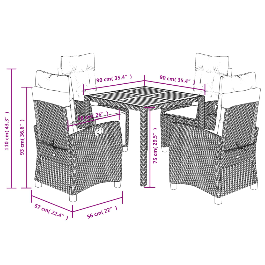 5-Delige Tuinset Met Kussens Poly Rattan Grijs