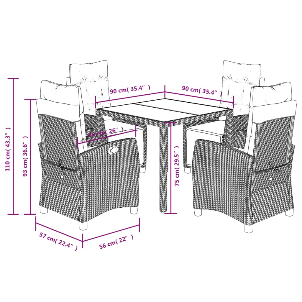 5-Delige Tuinset Met Kussens Poly Rattan