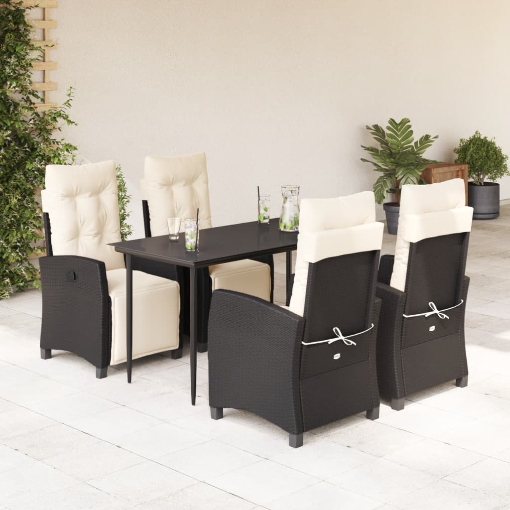 5-Delige Tuinset Met Kussens Poly Rattan Zwart