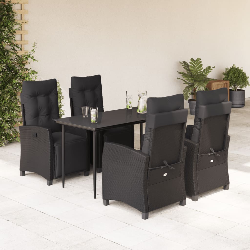 5-Delige Tuinset Met Kussens Poly Rattan Zwart