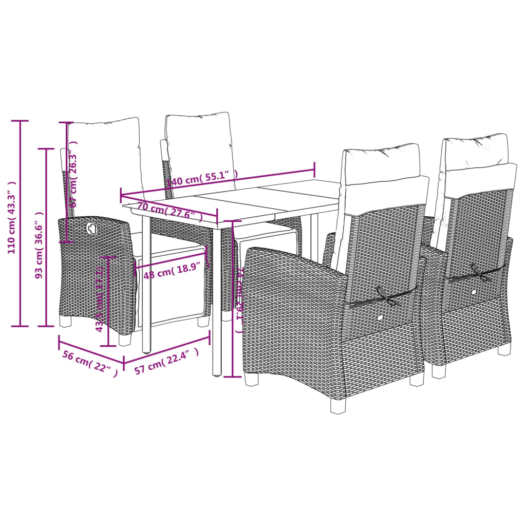 5-Delige Tuinset Met Kussens Poly Rattan Grijs