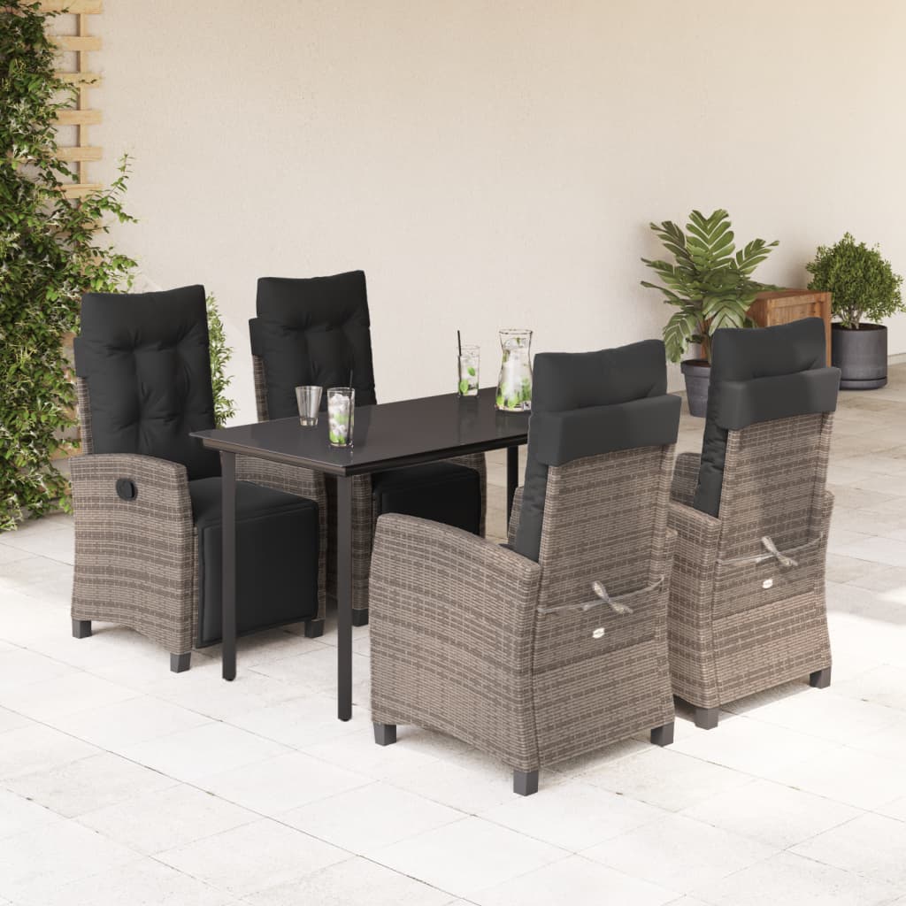 5-Delige Tuinset Met Kussens Poly Rattan Grijs