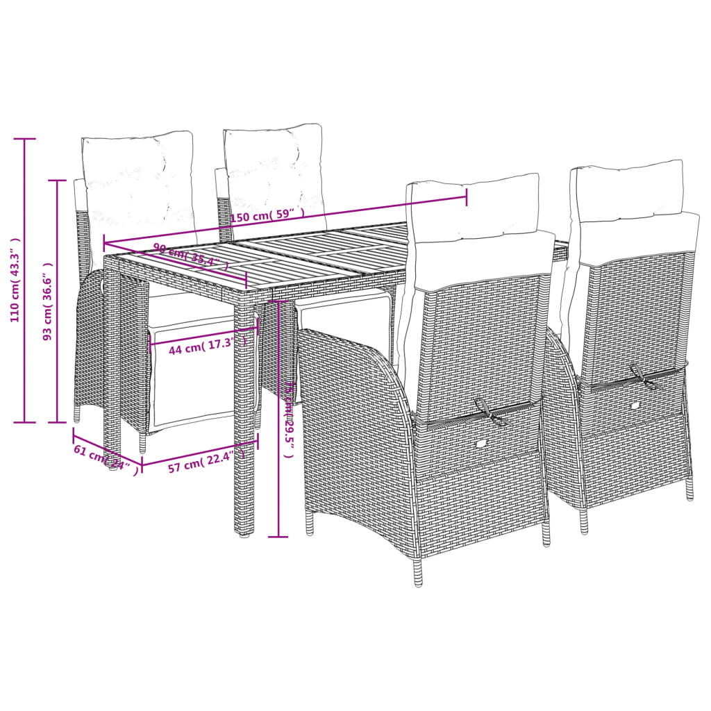 5-Delige Tuinset Met Kussens Poly Rattan Zwart