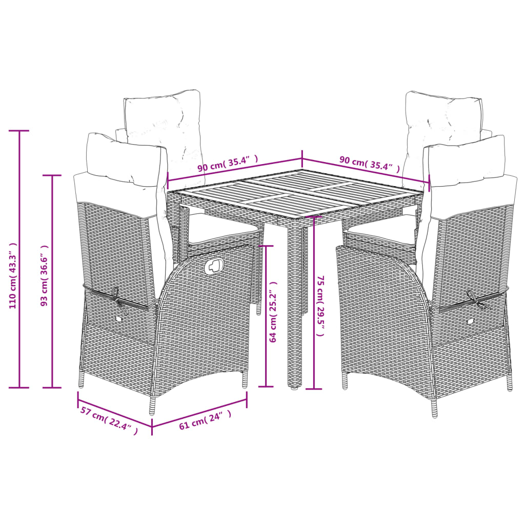 5-Delige Tuinset Met Kussens Poly Rattan Grijs