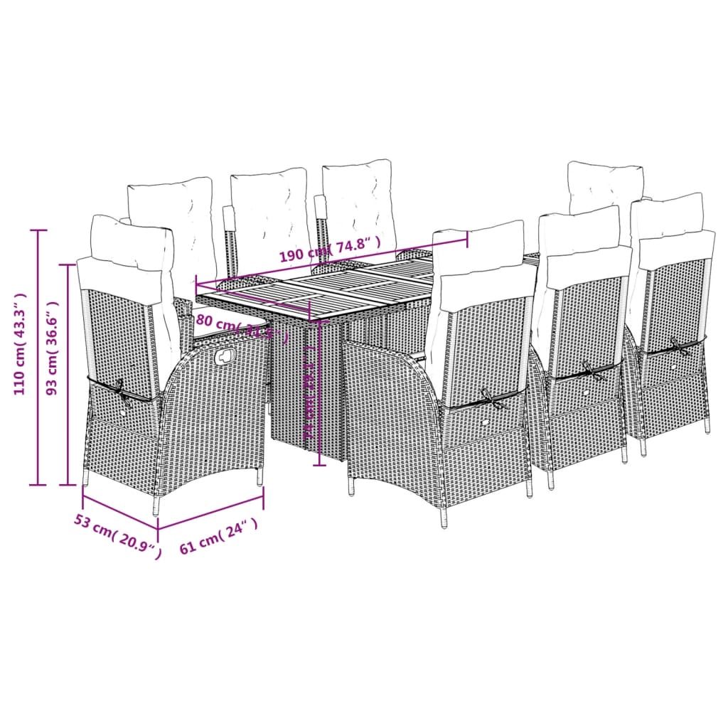 9-Delige Tuinset Poly Rattan
