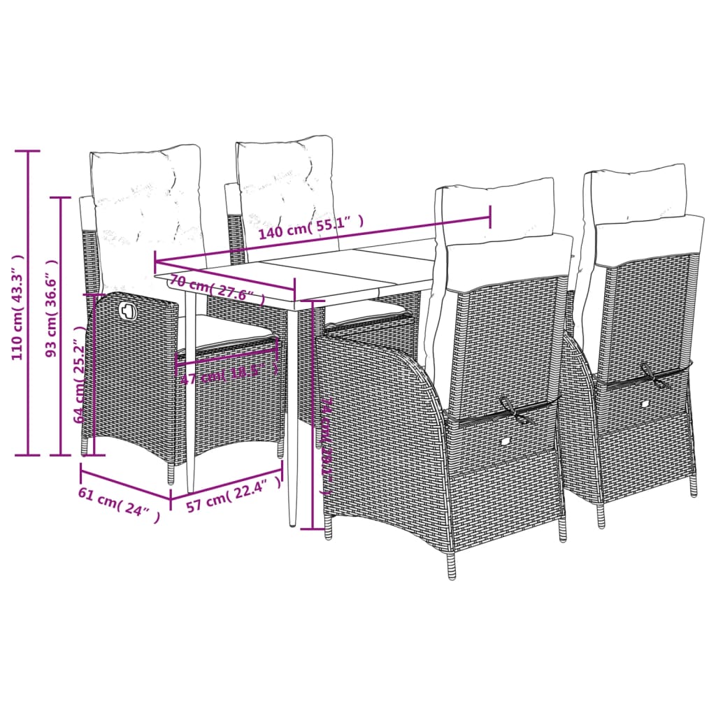 5-Delige Tuinset Met Kussens Poly Rattan Beige
