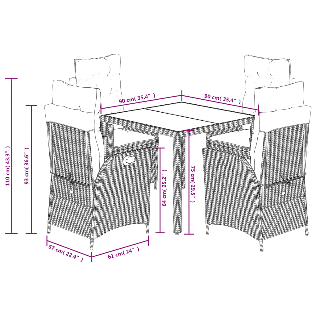 5-Delige Tuinset Met Kussens Poly Rattan