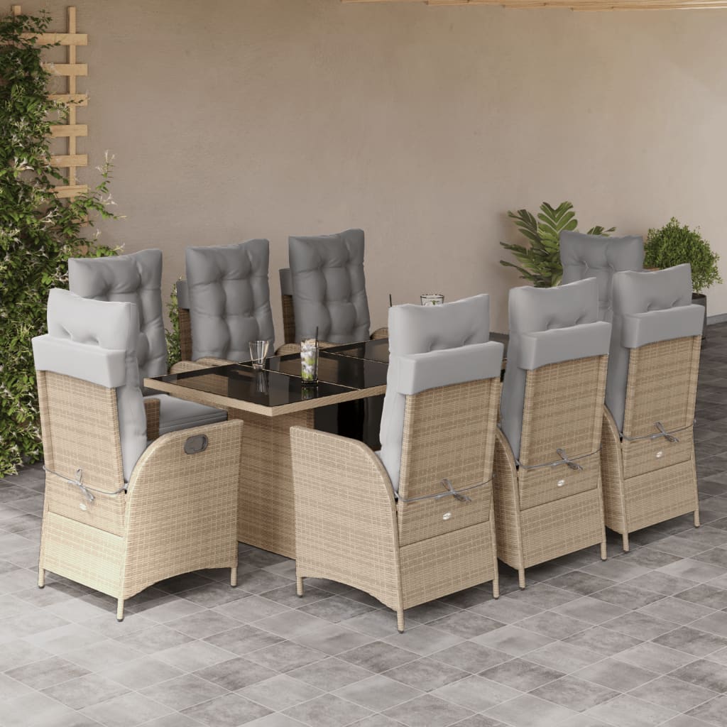 9-Delige Tuinset Met Kussens Poly Rattan