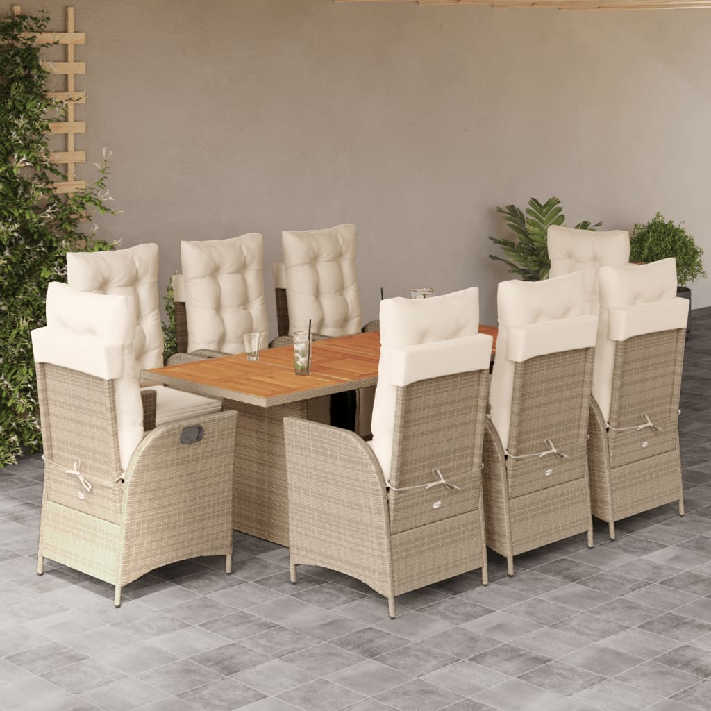 9-Delige Tuinset Met Kussens Poly Rattan