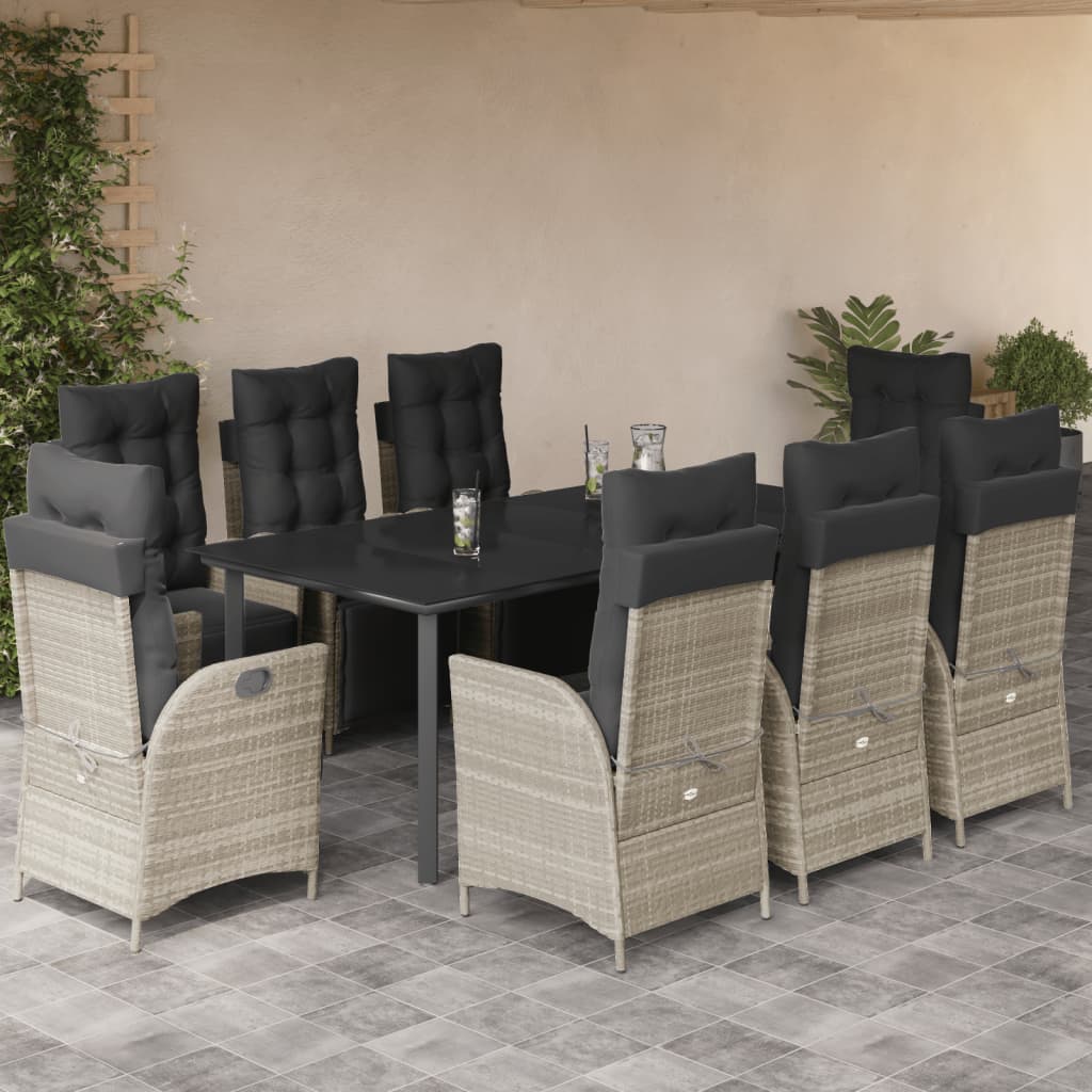 3-Delige Tuinset Met Kussens Poly Rattan Lichtgrijs