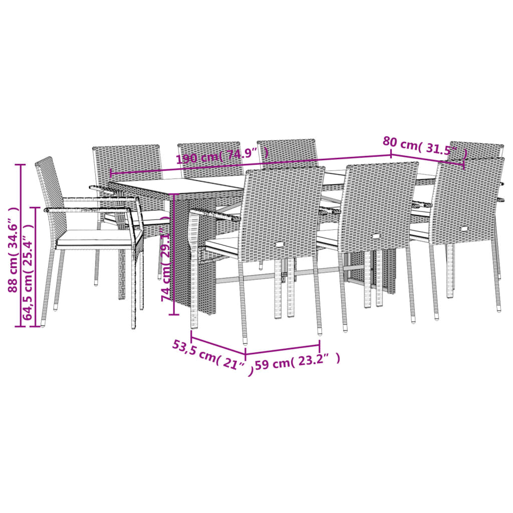 9-Delige Tuinset Poly Rattan