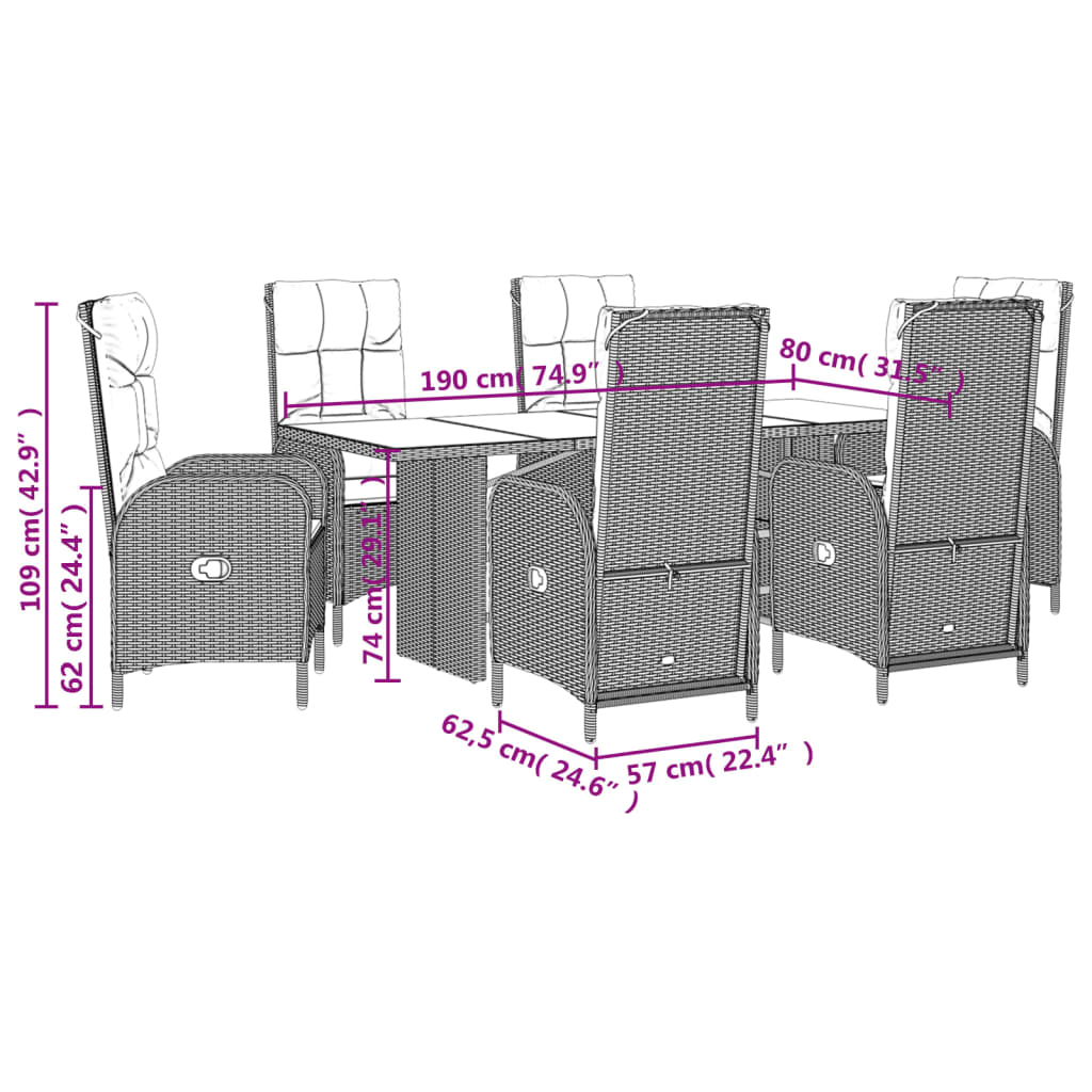 7-Delige Tuinset Met Kussens Poly Rattan