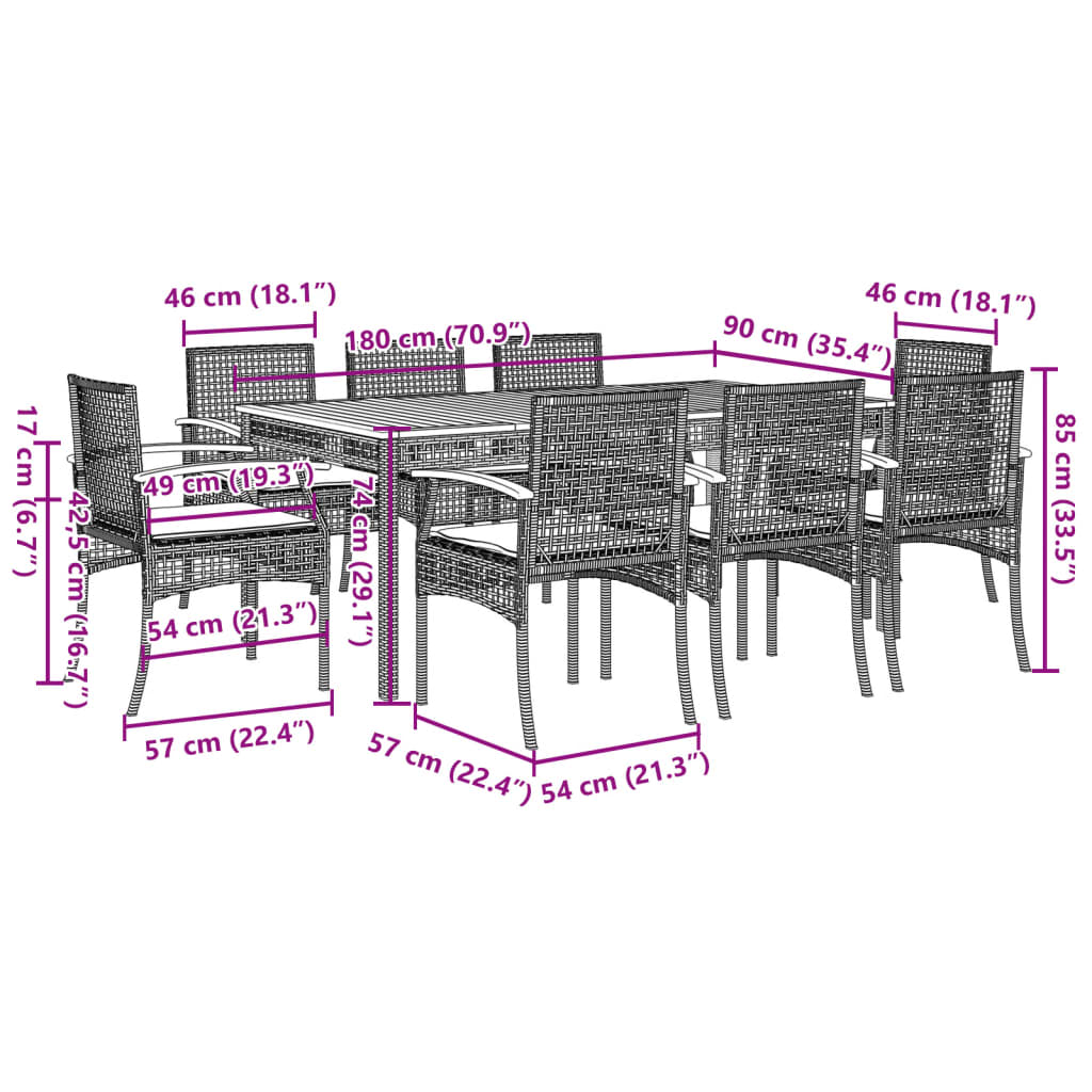 9-Delige Tuinset Poly Rattan Zwart