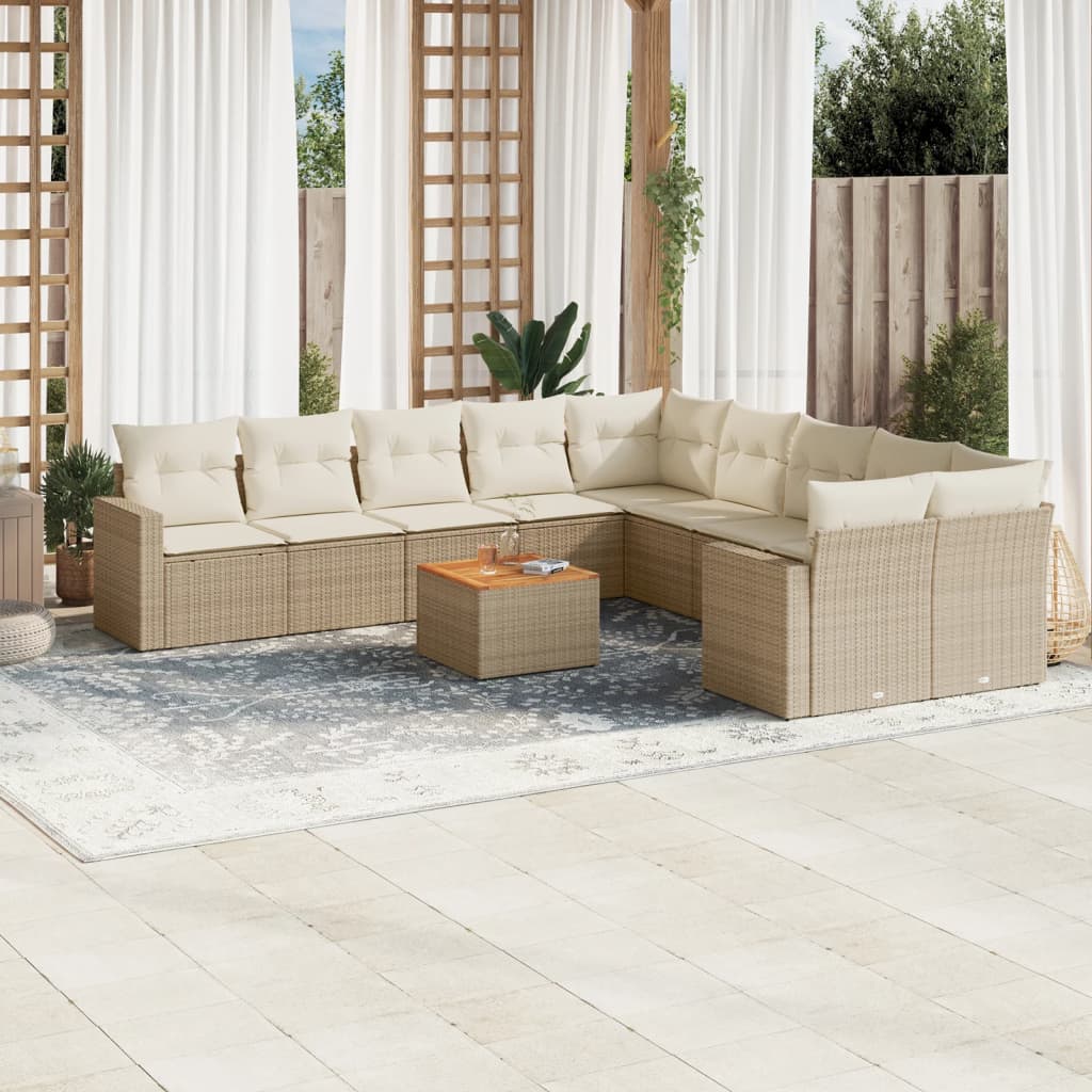 11-Delige Tuinset Met Kussens Poly Rattan