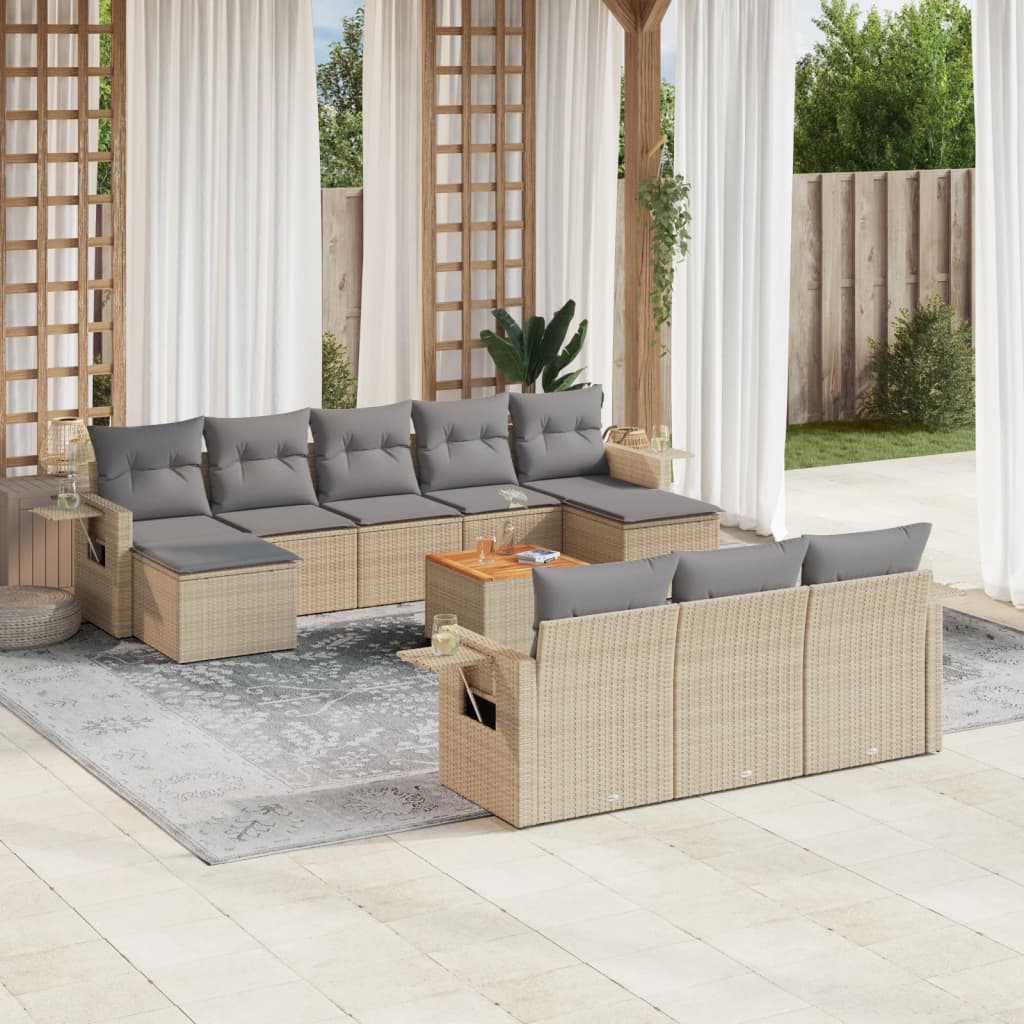 11-Delige Tuinset Met Kussens Poly Rattan