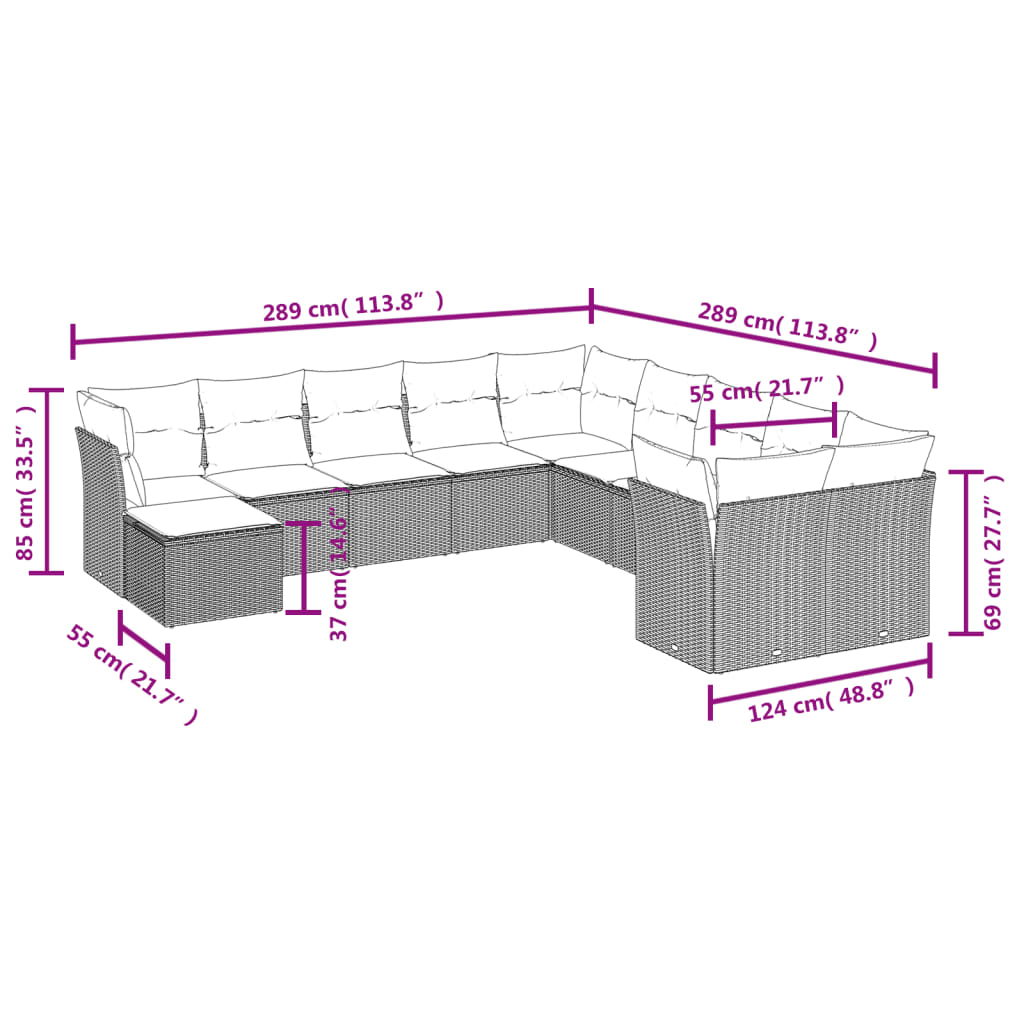 1 Tuinset Met Kussens Poly Rattan