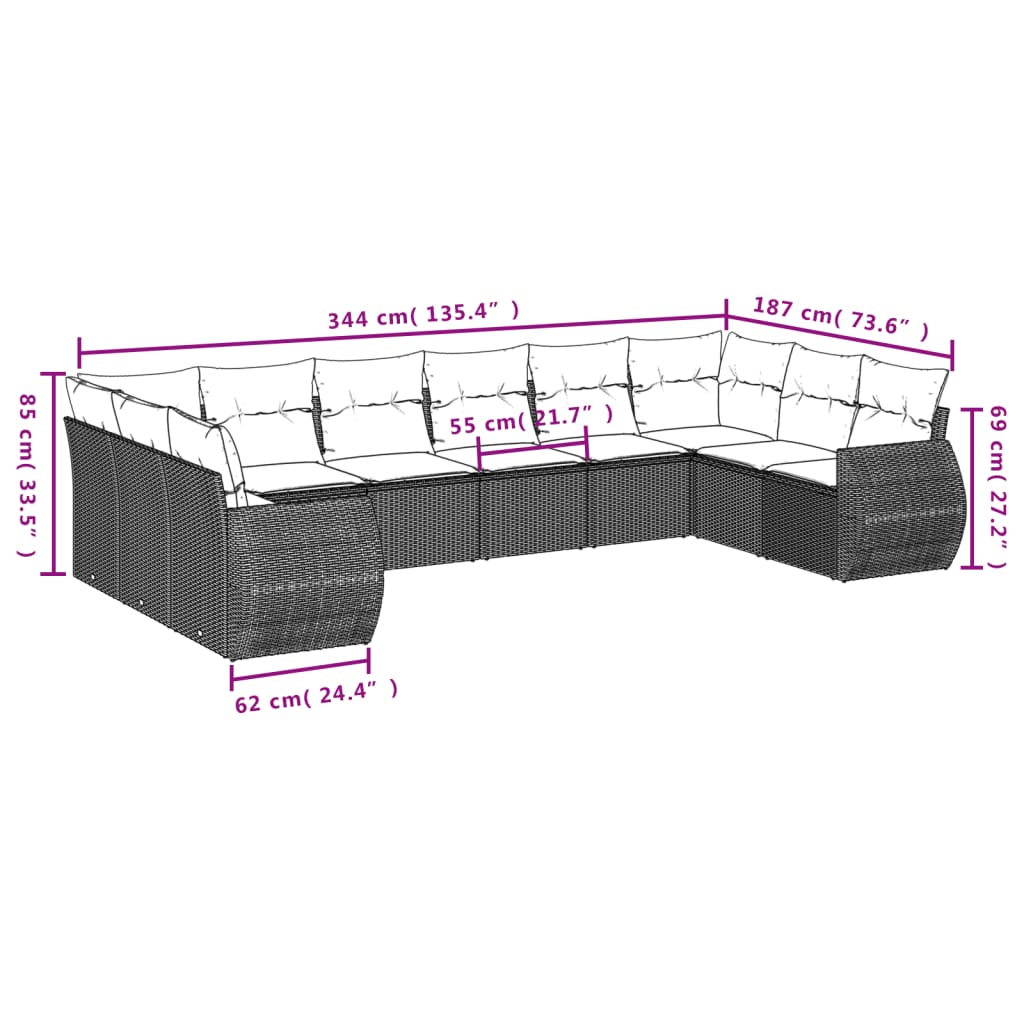 1 Tuinset Met Kussens Poly Rattan