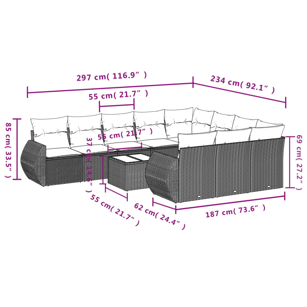 1 Tuinset Met Kussens Poly Rattan
