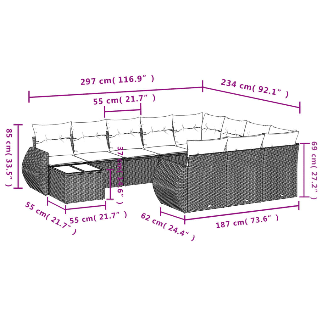 1 Tuinset Met Kussens Poly Rattan