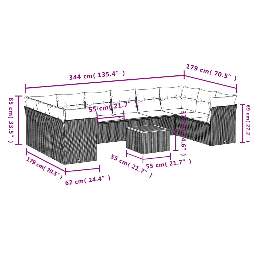 1 Tuinset Met Kussens Poly Rattan
