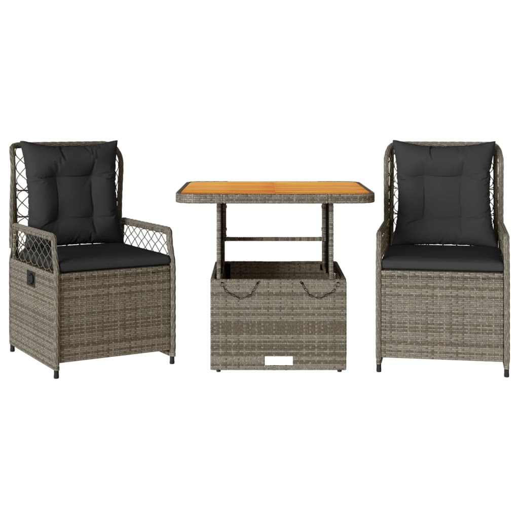 3-Delige Tuinset Met Kussens Poly Rattan