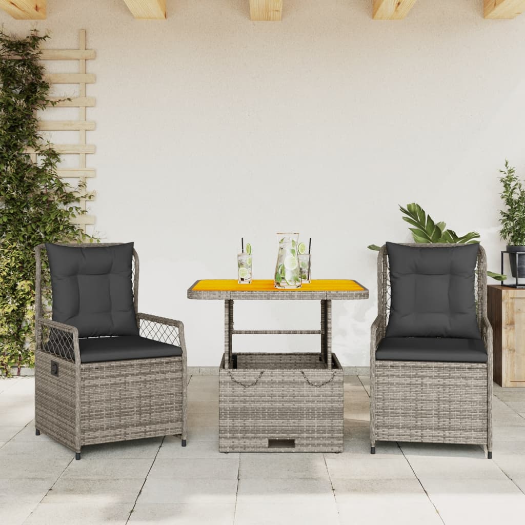 3-Delige Tuinset Met Kussens Poly Rattan