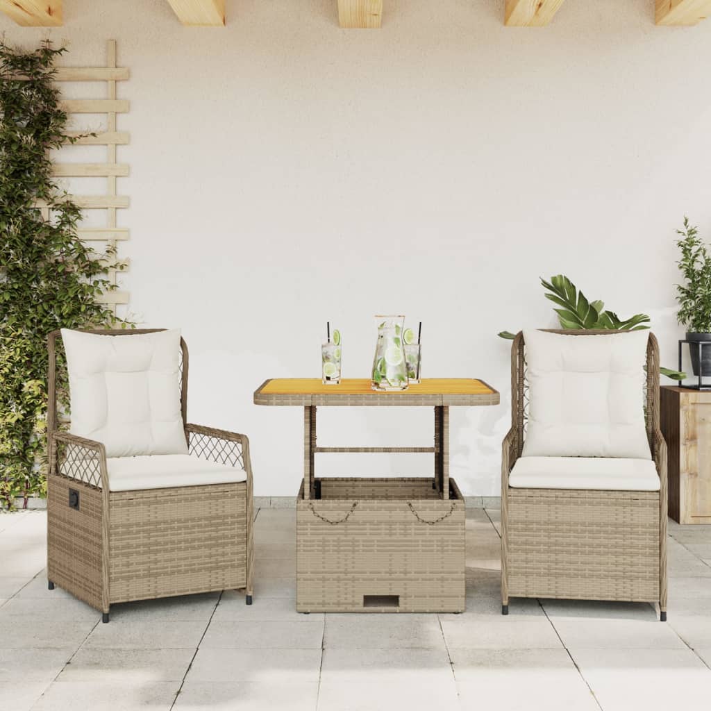 3-Delige Tuinset Met Kussens Poly Rattan
