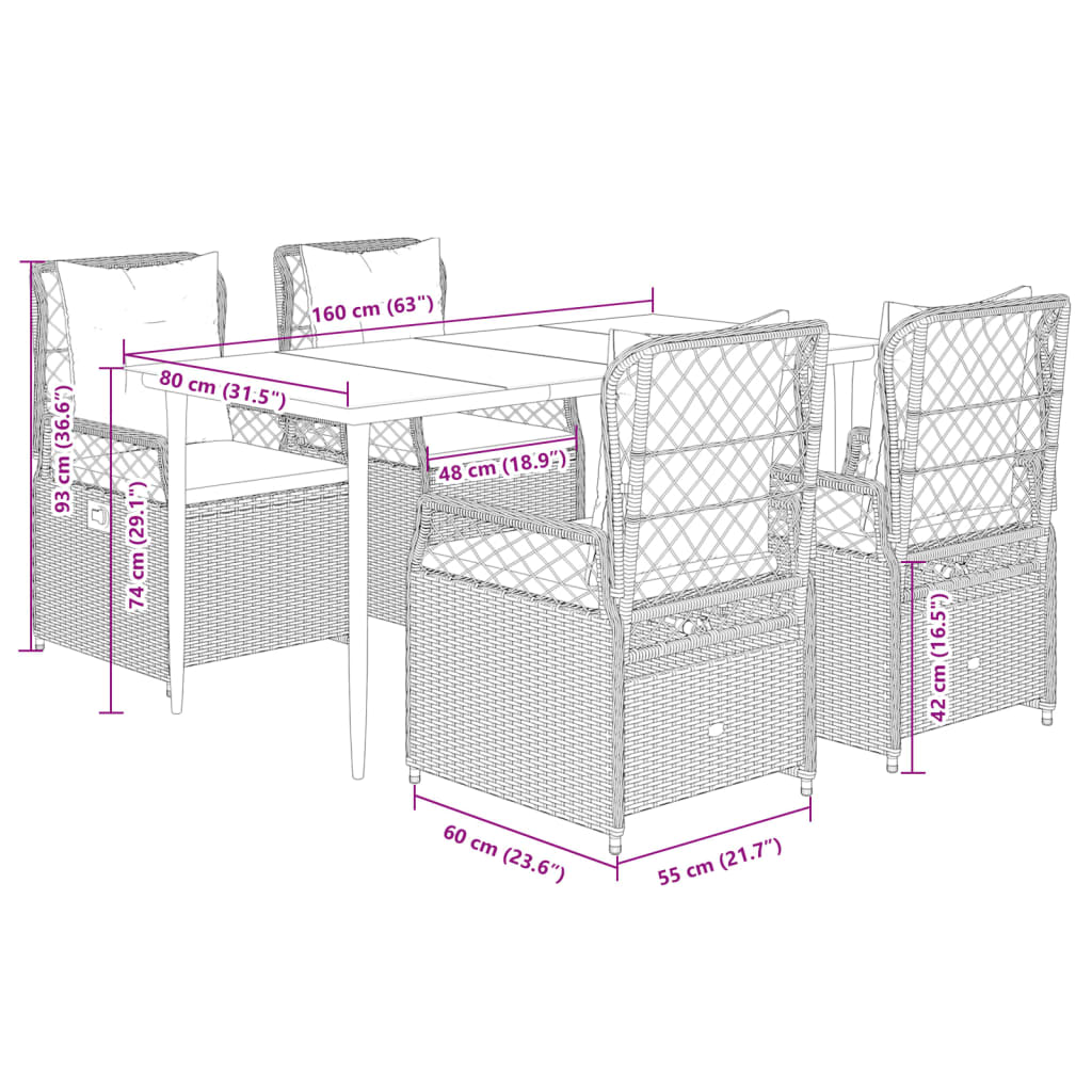 5-Delige Tuinset Met Kussens Poly Rattan