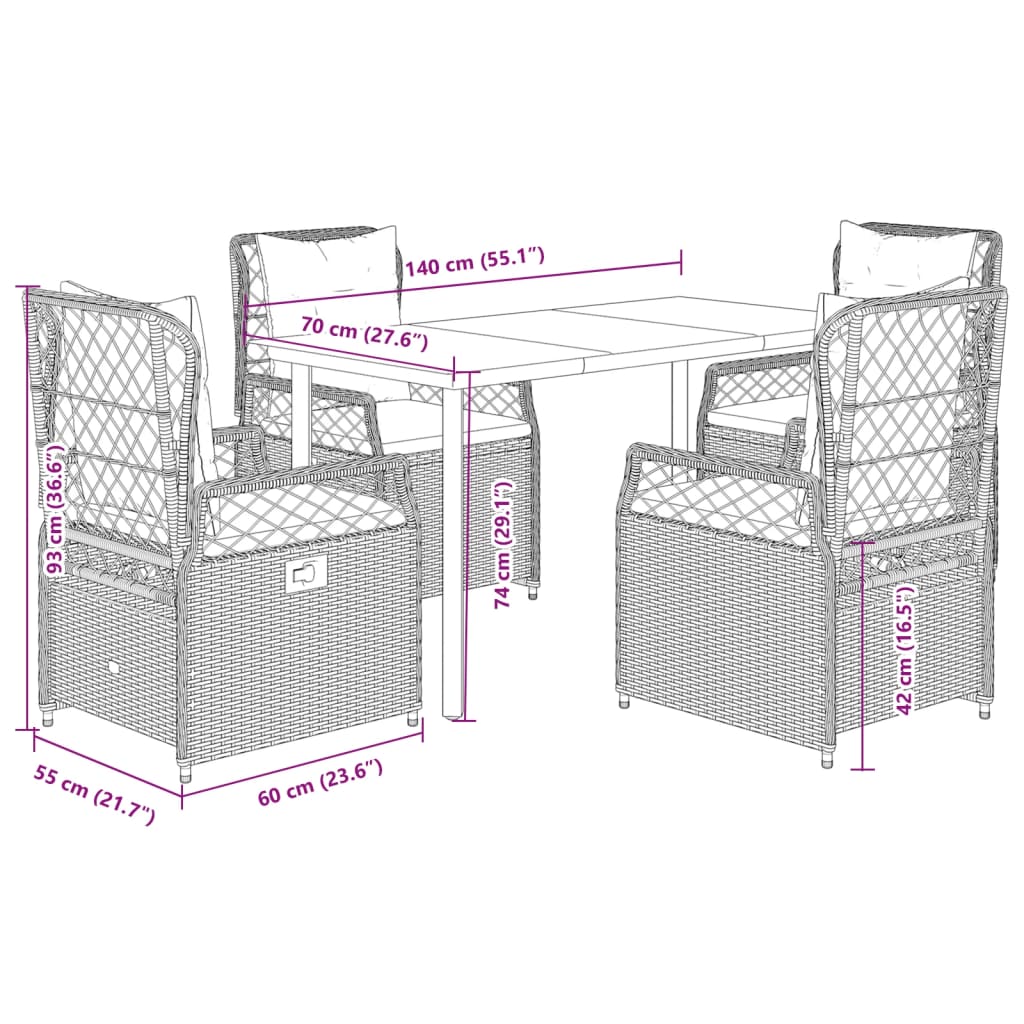 5-Delige Tuinset Met Kussens Poly Rattan