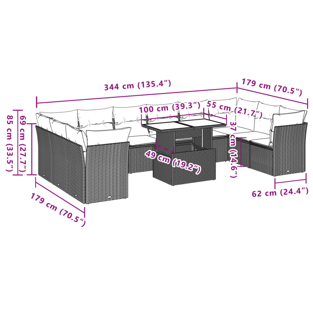1 Tuinset Met Kussens Poly Rattan
