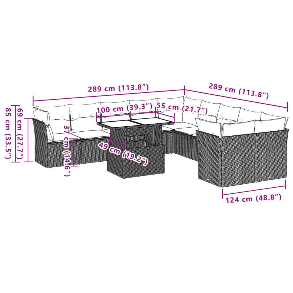 1 Tuinset Met Kussens Poly Rattan