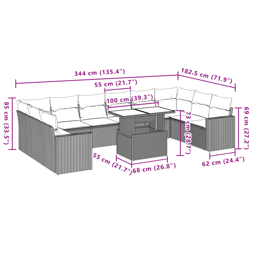 1 Tuinset Met Kussens Poly Rattan
