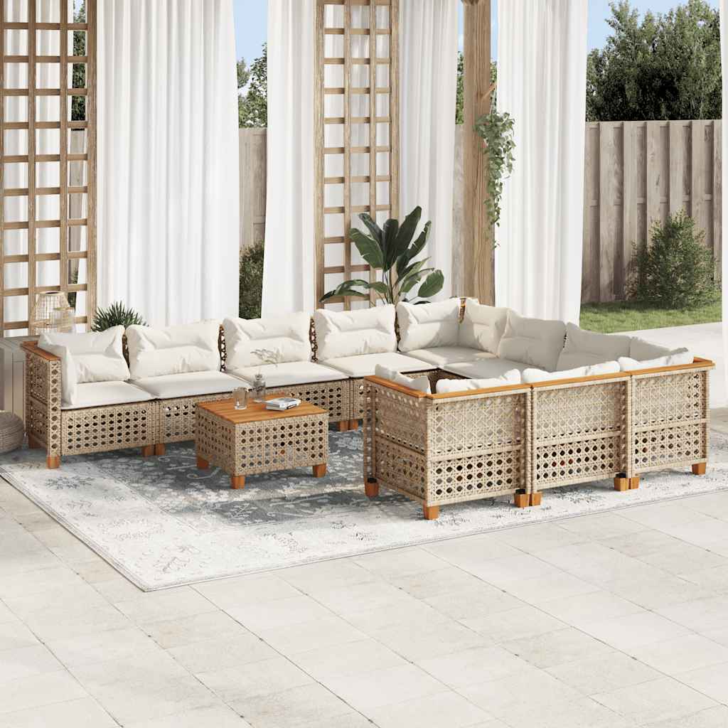 1 Tuinset Met Kussens Poly Rattan Beige