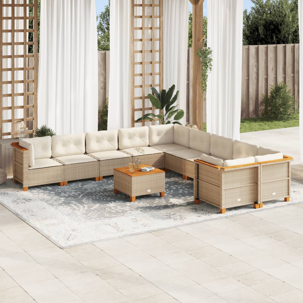1 Tuinset Met Kussens Poly Rattan Beige
