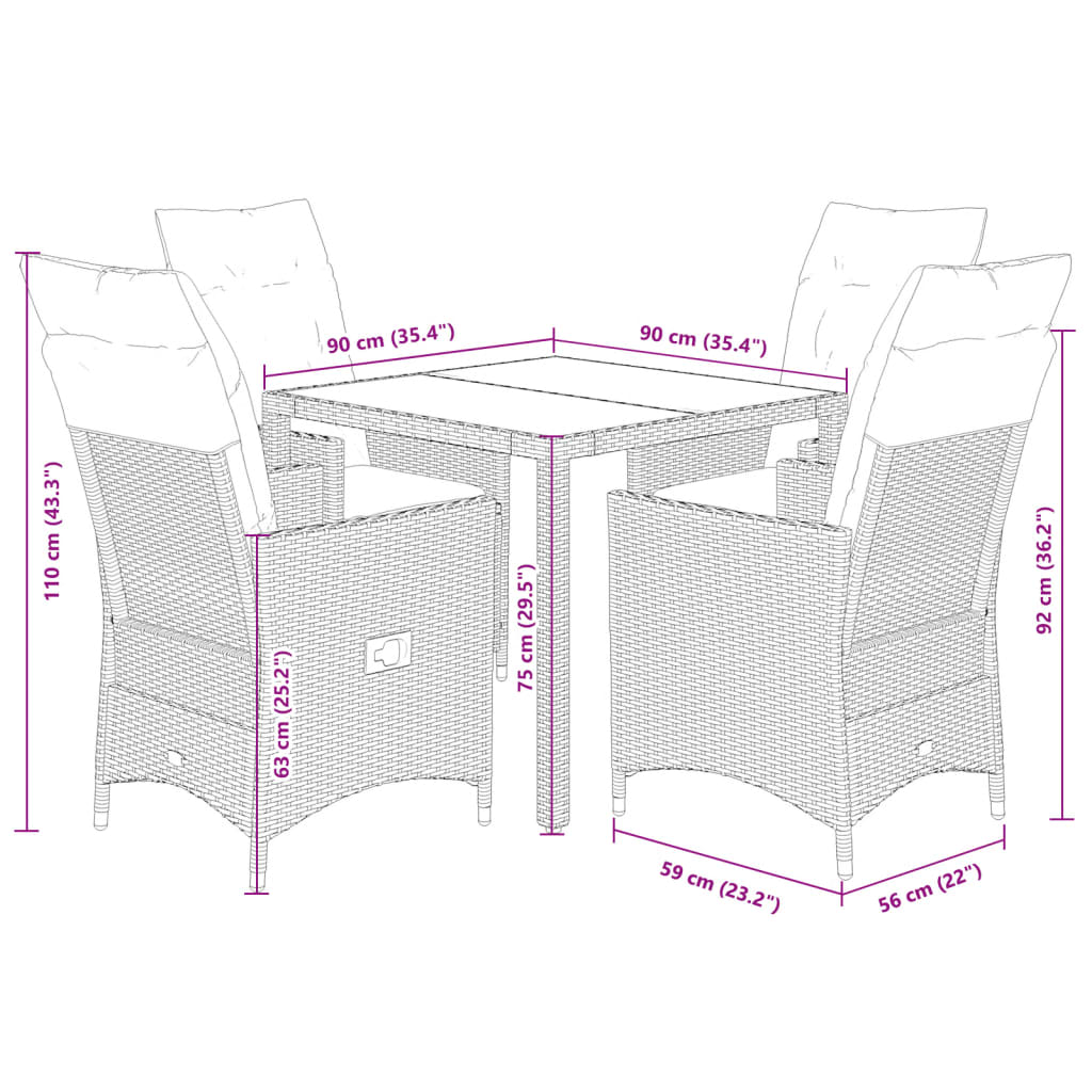 5-Delige Tuinset Met Kussens Poly Rattan Grijs