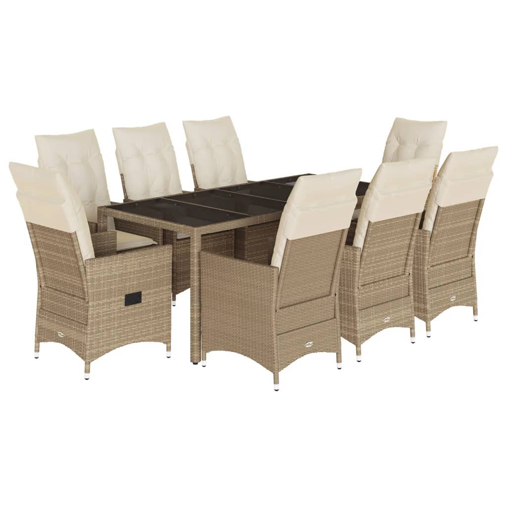 9-Delige Tuinset Met Kussens Poly Rattan Beige