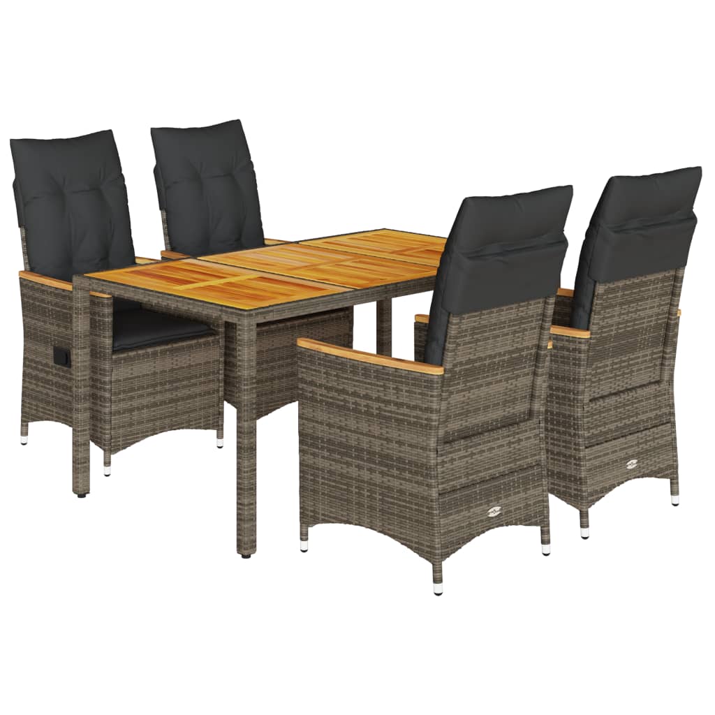 5-Delige Tuinset Met Kussens Poly Rattan Grijs