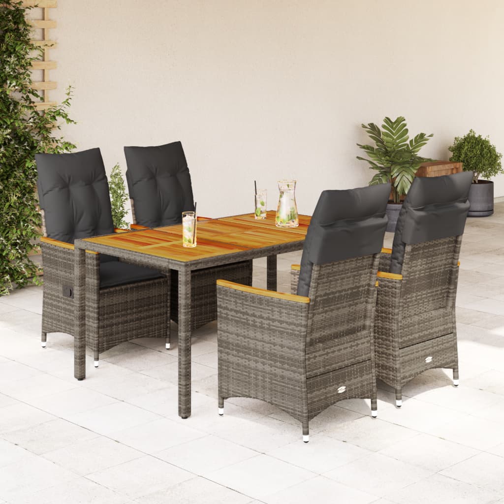 5-Delige Tuinset Met Kussens Poly Rattan Grijs